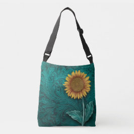 Bolso Cruzado Girasol amarillo con herramientas de cuero verde a