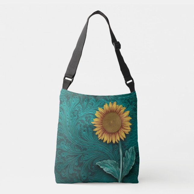 Bolso Cruzado Girasol amarillo con herramientas de cuero verde a (Anverso)