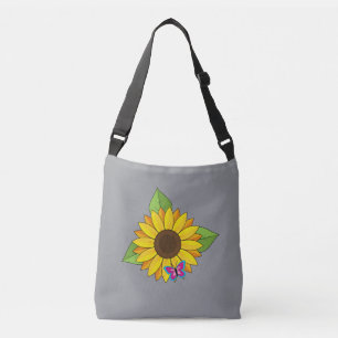 Bolso Cruzado Girasol amarillo y mariposa azul rosa