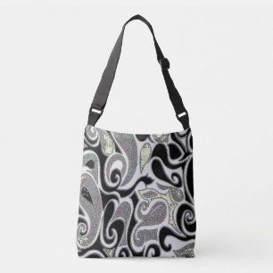 Bolso Cruzado giratoria retro en doodle blanco y negro