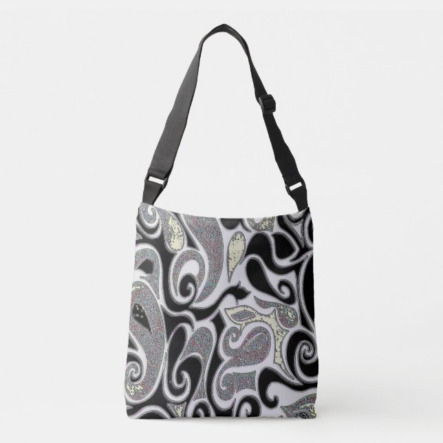 Bolso Cruzado giratoria retro en doodle blanco y negro (Anverso)