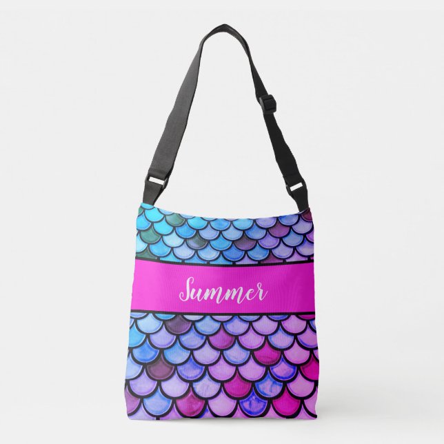 Bolso Cruzado Girly Cute Magenta Púrpura Escales De Sirena Azul (Anverso)