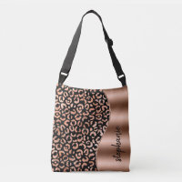 Glam Leopard Spots Rosa Gold Black Metallic Name