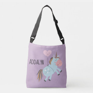 Bolso Cruzado Globo de corazón de unicornio azul bebé rosa púrpu
