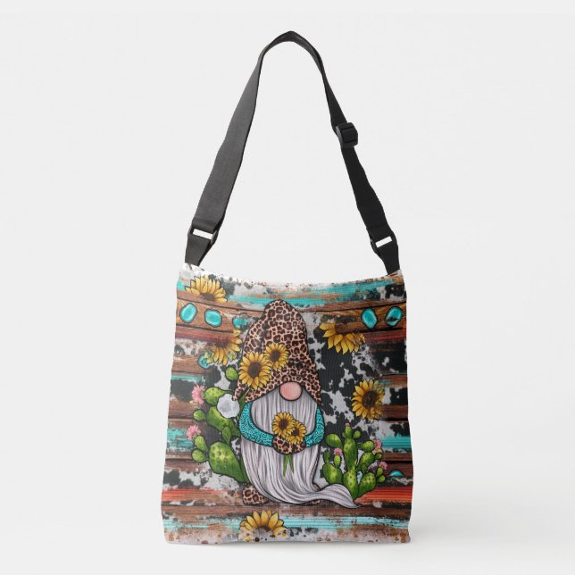 Bolso Cruzado Gnome Occidental Sunflowers Turquoise Stones (Anverso)