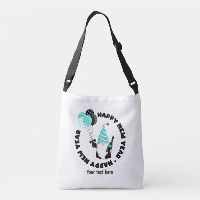Bolso Cruzado Gnome verde azulado y negro celebra Año Nuevo (Reverso)
