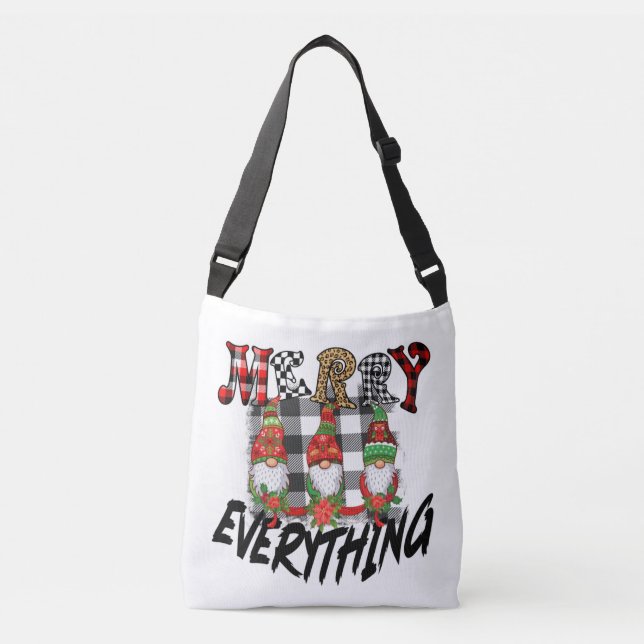 Bolso Cruzado Gnomes Gracioso Merry Todo Negro Placa Blanca (Anverso)
