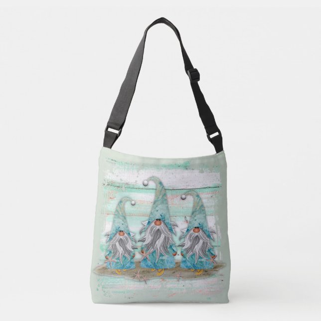Bolso Cruzado Gnomes Tropical Blue Watercolor Beach (Anverso)