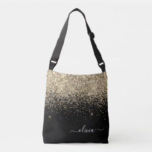 Bolso Cruzado Gold Black Girly Purpurina Sparkle Monograma Nombr