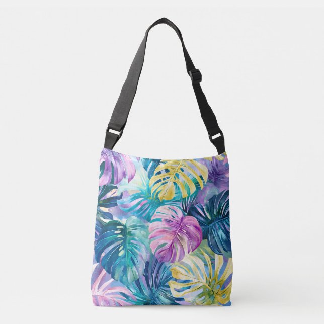 Bolso Cruzado Golden Watercolor Tropical Leaves Paradise (Anverso)