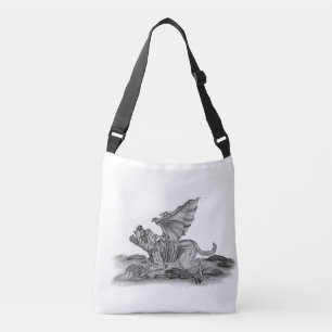 Bolso Cruzado Golem Gargoyle, diseño negro y blanco
