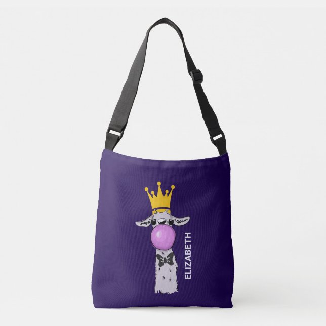 Bolso Cruzado Gracioso Ilustracion de Llama que sopla una burbuj (Anverso)