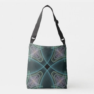 Bolso Cruzado Gráfico de arte fractal geométrico Verde azulado m