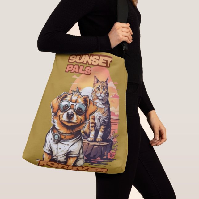 Bolso Cruzado Gráfico Mascota naranja con atardecer (Detalle)