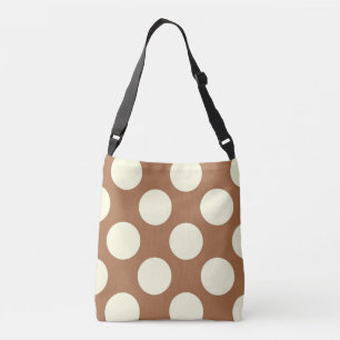 Bolso Cruzado Gran diseño de puntos de polka blanco en marrón