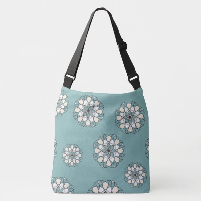 BOLSO CRUZADO "GRAN FLORES AZULES DE MANDALA" (Anverso)
