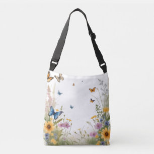 Bolso Cruzado Grasas Y Mariposas De Flores Silvestres De Acuarel