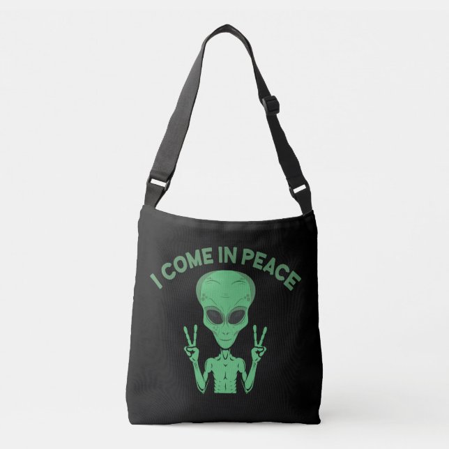 Bolso Cruzado Green Alien I Come In Peace Extraterrestrial UFO (Anverso)