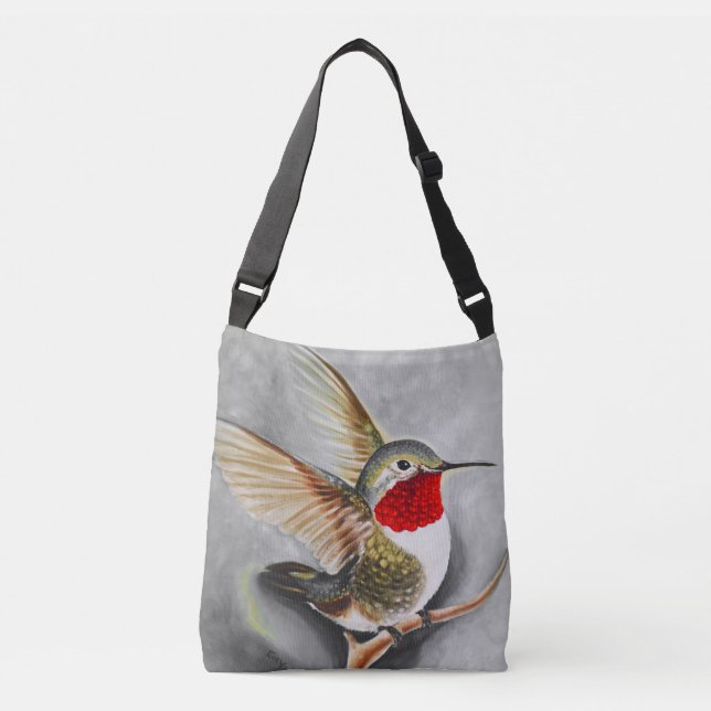Bolso Cruzado Gris en colores pastel del colibrí (Anverso)
