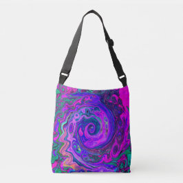 Bolso Cruzado Groovy Resumen Retro Magenta y Púrpura Swirl
