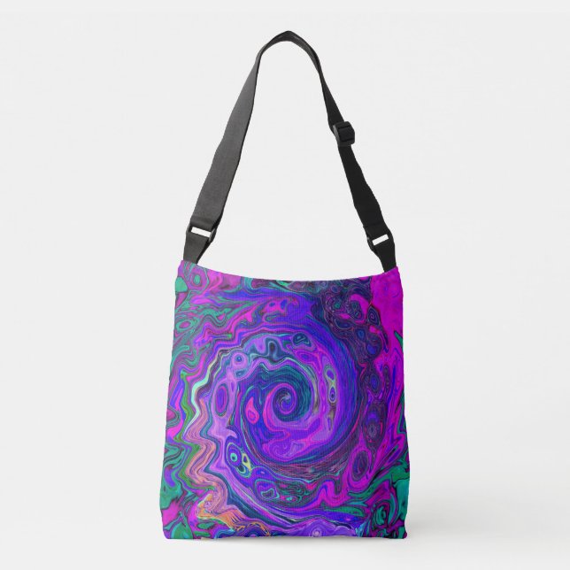Bolso Cruzado Groovy Resumen Retro Magenta y Púrpura Swirl (Anverso)