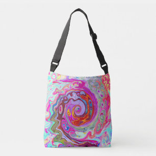 Bolso Cruzado Groovy Resumen Retro Pink caliente y Blue Swirl