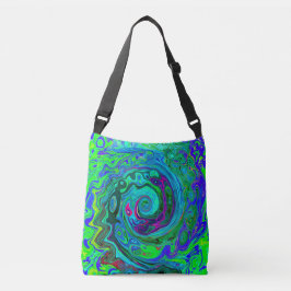 Bolso Cruzado Groovy Resumen Swirl Retro Verde y Azul