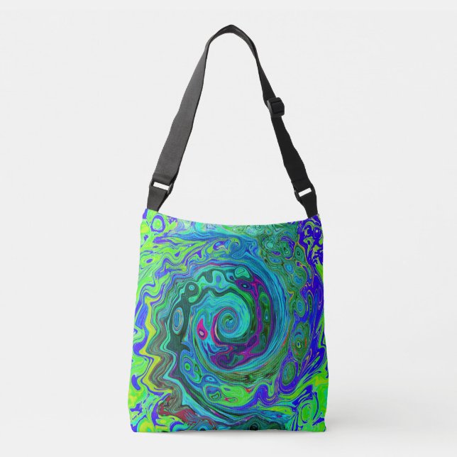 Bolso Cruzado Groovy Resumen Swirl Retro Verde y Azul (Anverso)