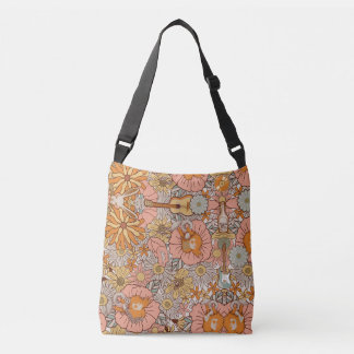 Bolso Cruzado Groovy Retro 1960 Naranja Guitarra De Conejo Blanc
