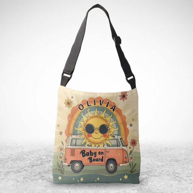Bolso Cruzado Groovy Retro Sonriente Baby Sun, Peace & Love Vibe (Subido por el creador)