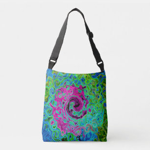 Bolso Cruzado Groovy rosa caliente y azul Resumen Swirte retro