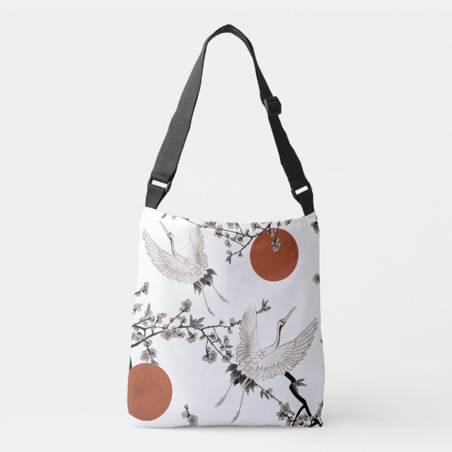 Bolso Cruzado Grúa japonesa tradicional con flor de ciruela (Anverso)