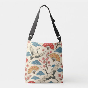 Bolso Cruzado Grulla Japonesa Patrón Sakura Tradicional Japonés