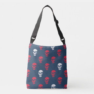 Bolso Cruzado Grungy Calavera anatómica Polkadots azul rojo blan