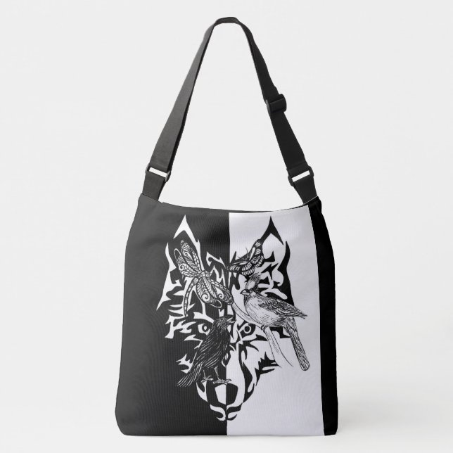 Bolso Cruzado Guías de animales en blanco y negro (Anverso)
