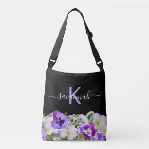 Bolso Cruzado Guión de flores negras violeta de monograma