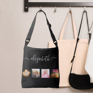 Bolso Cruzado Guión del nombre del collage de fotografías en bla