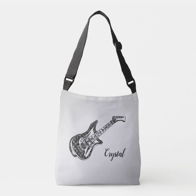 Bolso Cruzado Guitarra eléctrica sobre plata (Anverso)