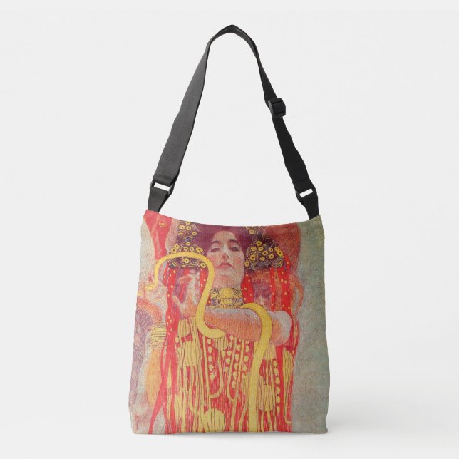Bolso Cruzado Gustav Klimt Red Woman Gold Snake Pintura (Anverso)