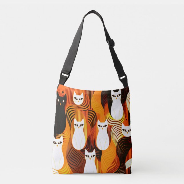 Bolso Cruzado Halloween de gato blanco naranja (Anverso)