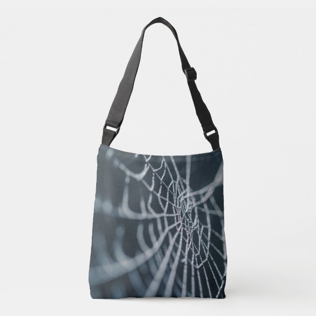 Bolso Cruzado Halloween de la telaraña gótica negra y blanca (Anverso)
