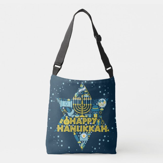 Bolso Cruzado Hanukkah Tote Bag con Estrella de David y Menorah (Anverso)