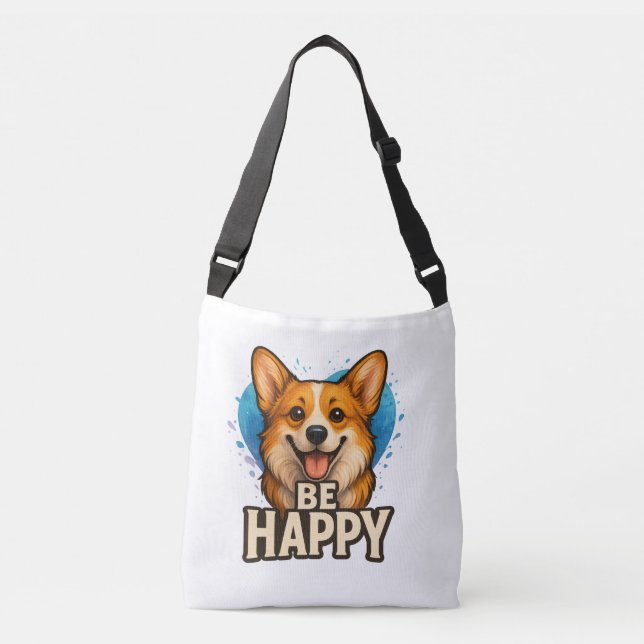 Bolso Cruzado  Happy Corgi Cute Dog Lover Design for Positive (Anverso)