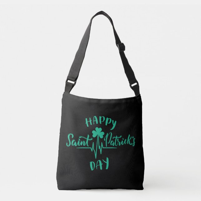 Bolso Cruzado Happy St Patricks Day Hearbeat pulse Shamrock (Anverso)
