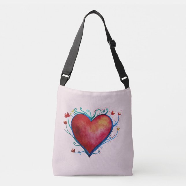 Bolso Cruzado Heart Watercolor Art, Love Cross Body Bag (Anverso)