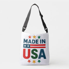 Bolso Cruzado Hecho en Estados Unidos, diseño tipográfico patrió