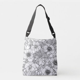 Bolso Cruzado Hellebores blancos con hojas azules