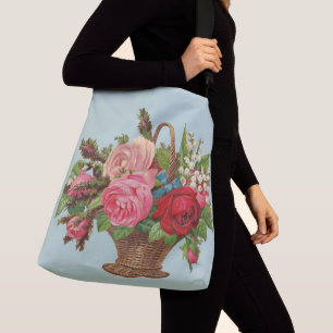Bolso Cruzado hermosa cesta de flores victorianas impresa