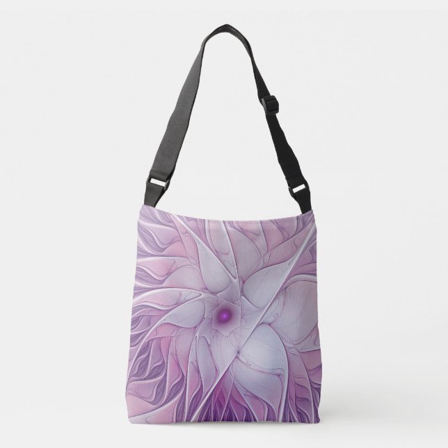 Bolso Cruzado Hermosa Flor Rosa Moderna Resumen Arte Fractal (Anverso)