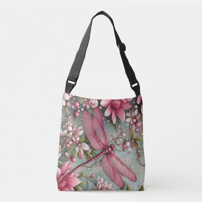 Bolso Cruzado Hermosa libélula floral (Anverso)